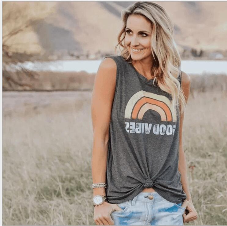 Rainbow Printed Letter GOOD Women's T-Shirt