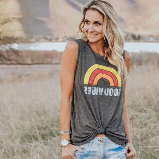 Rainbow Printed Letter GOOD Women's T-Shirt